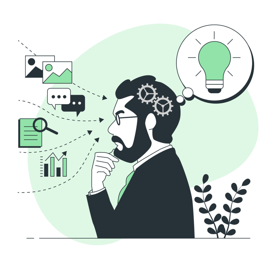 Man in green background thinking about innovation and change